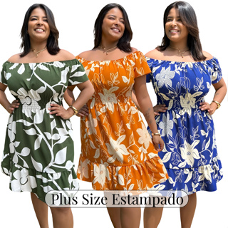Vestido Curto Plus Size Ciganinha Feminino Estampado Ombro à Ombro Tecido Duna em Oferta na Shopee