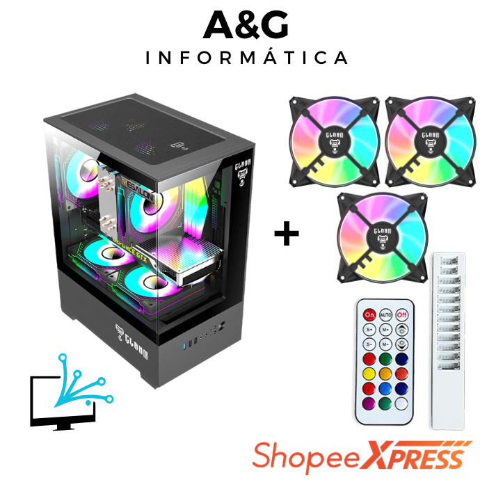Gabinete Gamer Aquario Megalon Clanm + 3 ou 5 Fans ARGB + Controladora!!