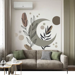 Papel De Parede Boho Orgânico Adesivo Floral Folhagem Lua Colorido Decoração Quarto Sala Escritório