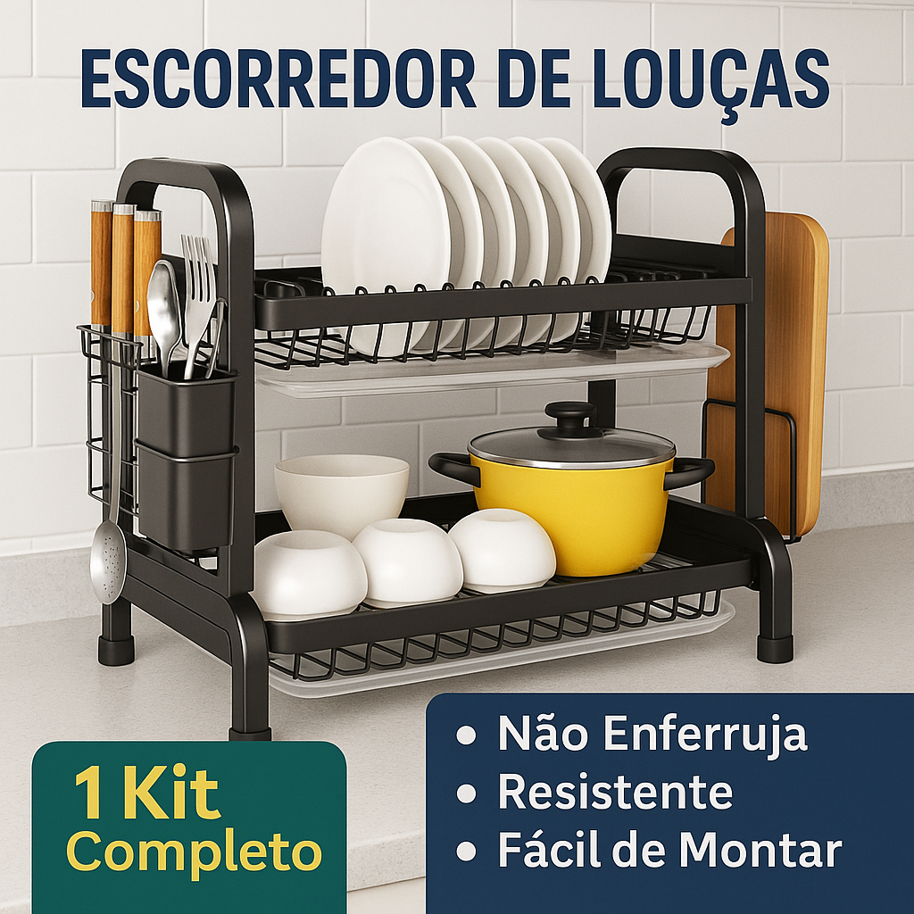 Escorredor de Louças Inox 2 Andares Com Bandeja Durável Resistente Antiferrugem Facil de Montar em Oferta na Shopee