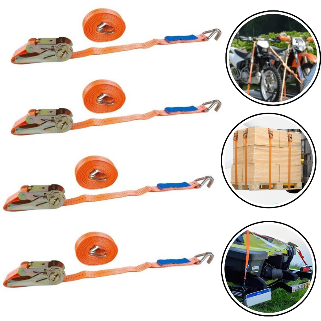Jogo 4 Cinta com Catraca 3m x 25mm 800kg Transporte Seguro Moto JetSki Carro Barco Carretinha