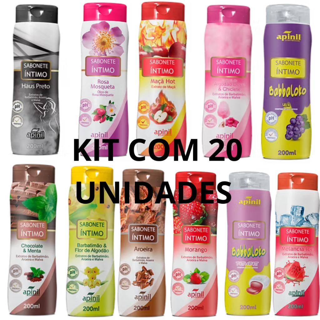 Kit 20 sabonetes liquido íntimo Apinil Higiene intima 200 ml