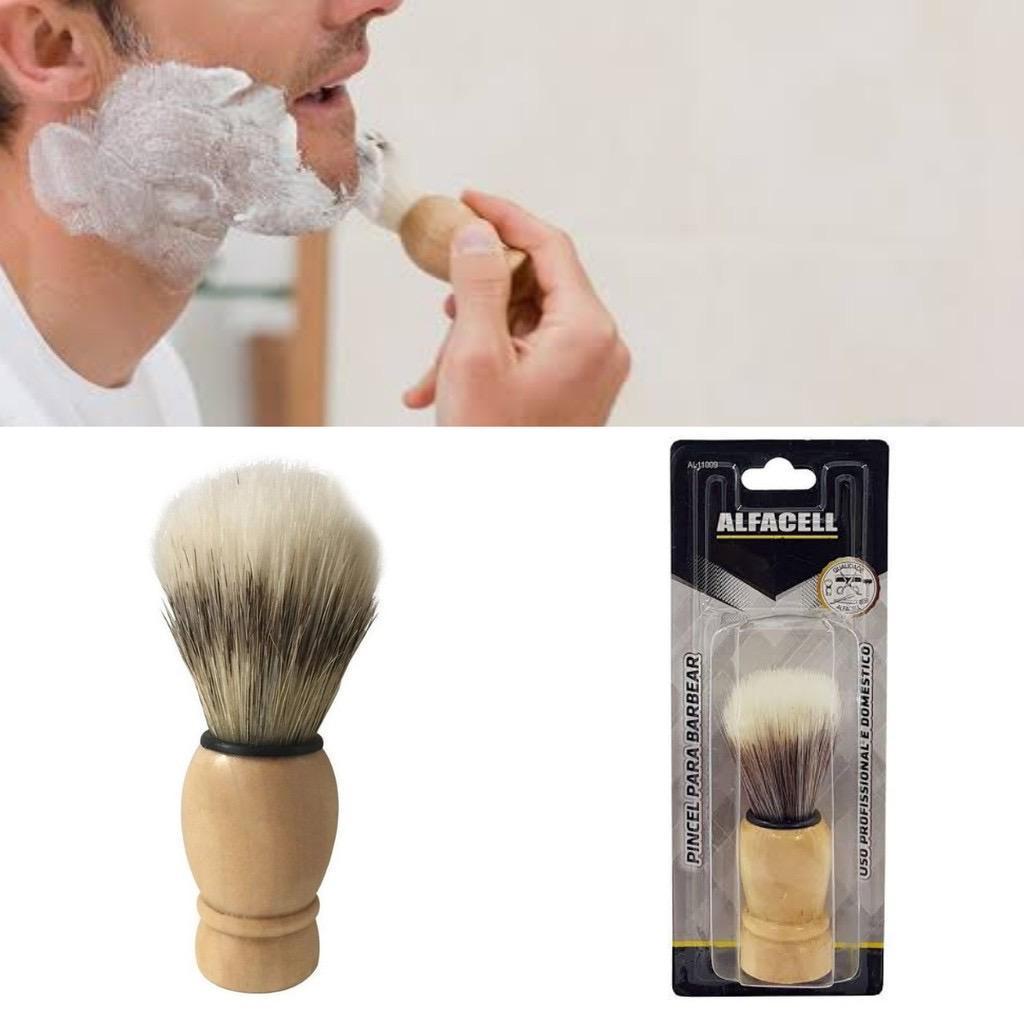 Pincel Escova para Espuma de Barbear Fazer a Barba Cerdas Macias Lavavel Sintetica Profissional Madeira