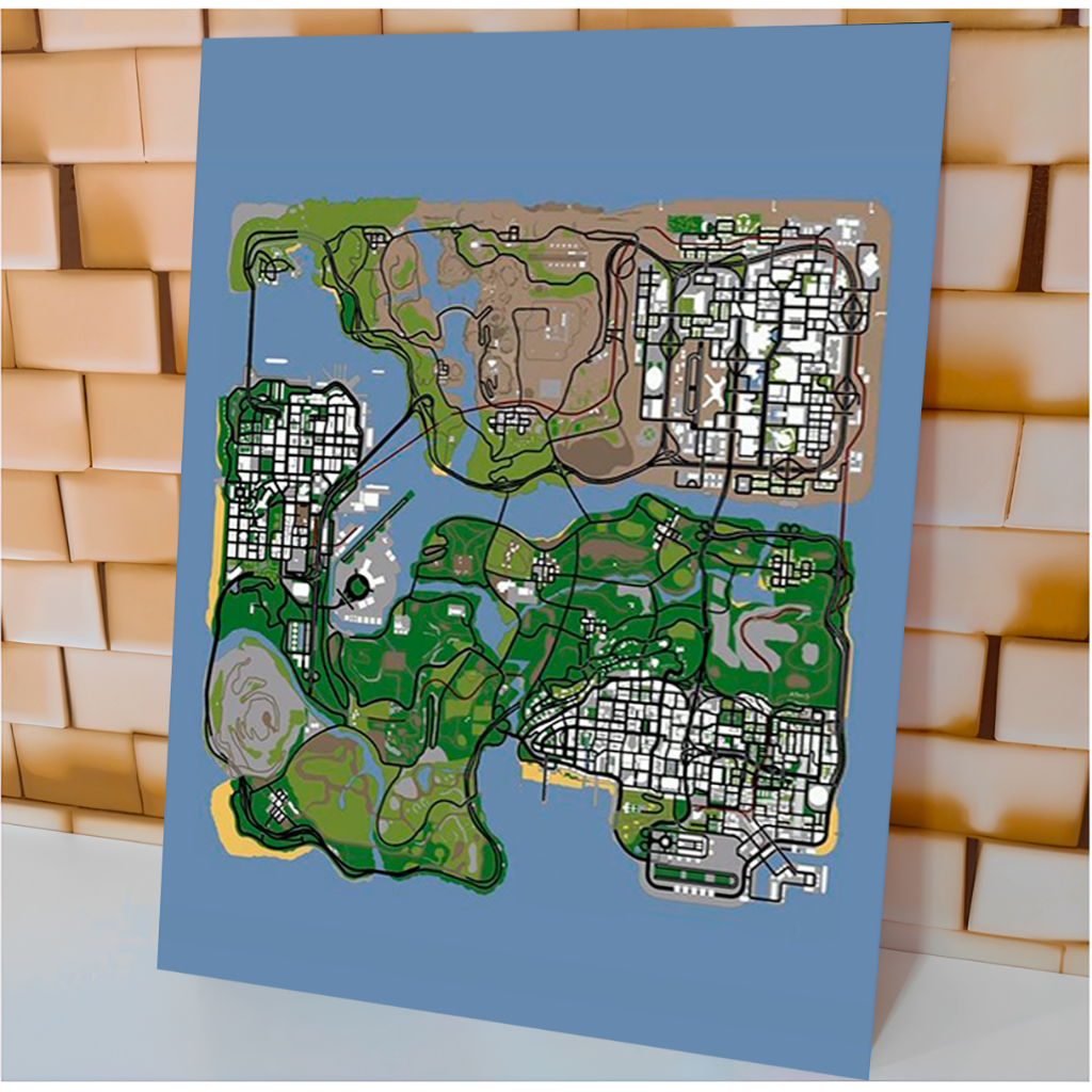 Quadro Decorativo Mapa Gta San Andreas Gta V 5 Jogo Games Video-Game