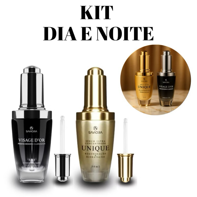 Kit Skin Care Dia e Noite Saviora Visage D'or + Unique Kir Sérum Clareador Rejuvenescedor Melasma em Oferta na Shopee