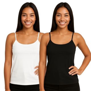 KIT 2 Camiseta Feminina Regata Alcinha 100% Poliéster Leve Confortável Verão