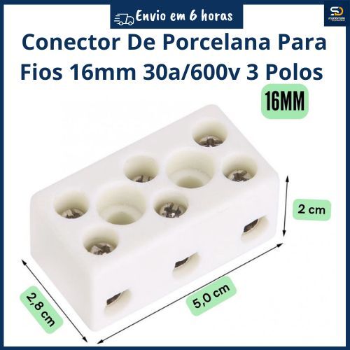 Conector De Porcelana Sindal Para Fios Cabo Chuveiro 16mm 30a-600v Tripolar em Oferta na Shopee
