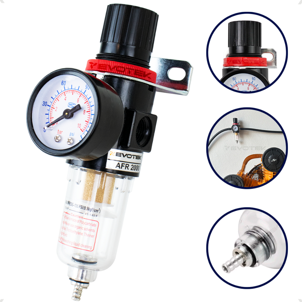 Filtro Regulador de Pressão 1/4 com Eliminador de Água Para Compressor e Ferramentas Pneumáticas