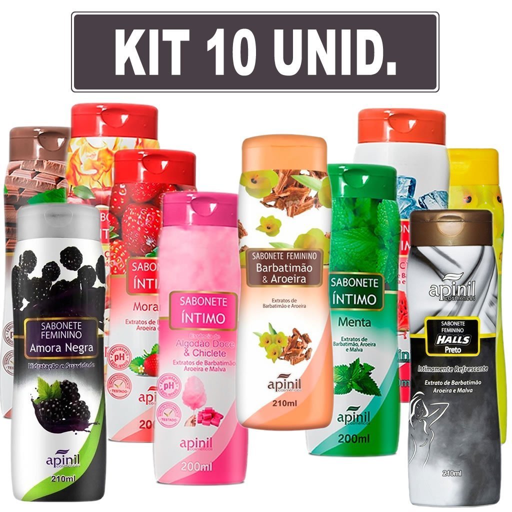 KIT 10 Sabonete Intimo Feminino 200ml APINIL - Fragrâncias SORTIDAS SEX SHOP