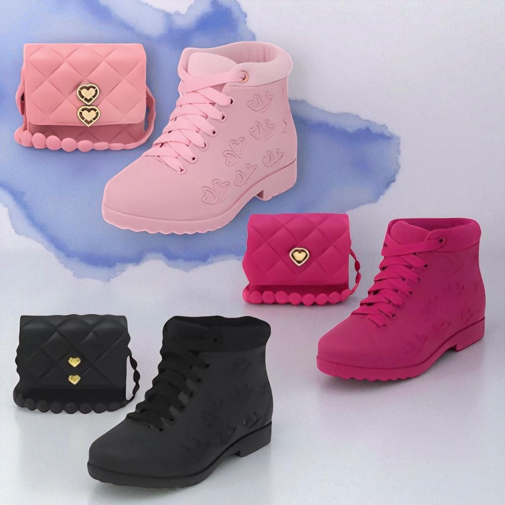 Conjunto Infantil Bota + Bolsinha Coração Feminino | Material Confortável E Impermeável OffO