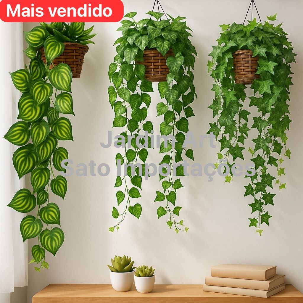 Oferta Dupla: Kit 2 Vasos Trançados Luxo + 2 Cordões Pendentes (Jiboia/Hera) - Decoração Completa 2V2C