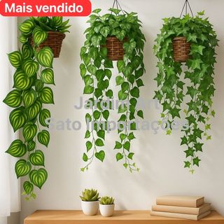 Mega Kit 3x3: 3 Vasos Trançados Premium + 3 Cordões Pendentes Jiboia (ou Hera) - Maior Economia! 3C3V