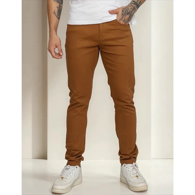 Calça Masculina Sarja C/ Elastano Lycra ePreta Azul Marinho Bege Caramelo Cinza Chumbo Verde