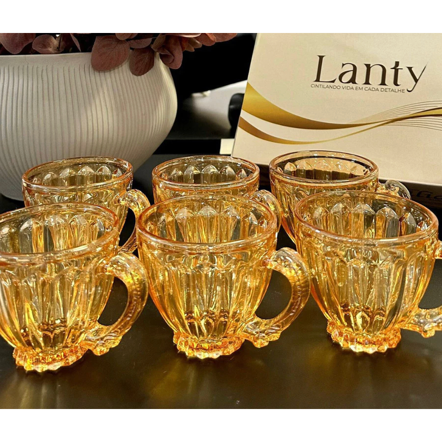 Jogo de xicaras italia 6 peças ambar em vidro 200ml grande