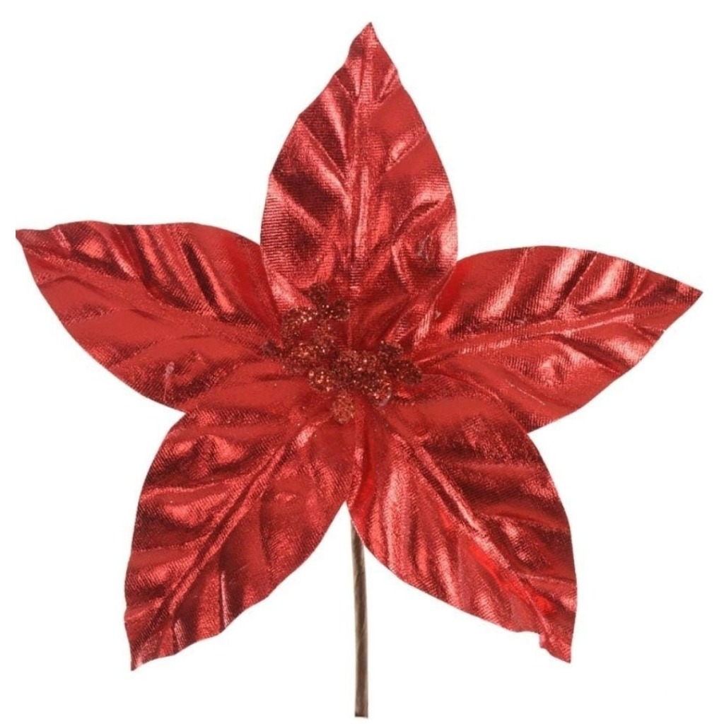 Kit c/3 unidades Flor de Natal Bico de Papagaio Vermelho Metálico 12 cm