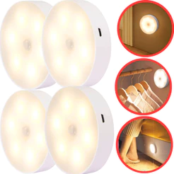 Kit 1/2/3/4 Luminária Led Lâmpada Sem Fio Sensor Presença Automático Inteligente Recarregável USB