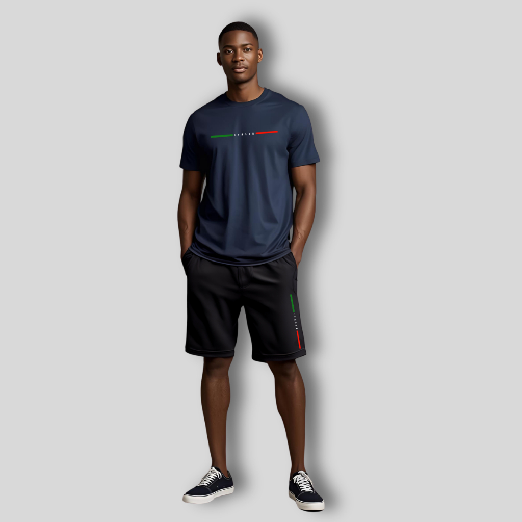 Kit Conjunto Itália Camiseta Masculina Esportiva Estampada + Shorts Bermuda Itália c/ Cadarço Estampada
