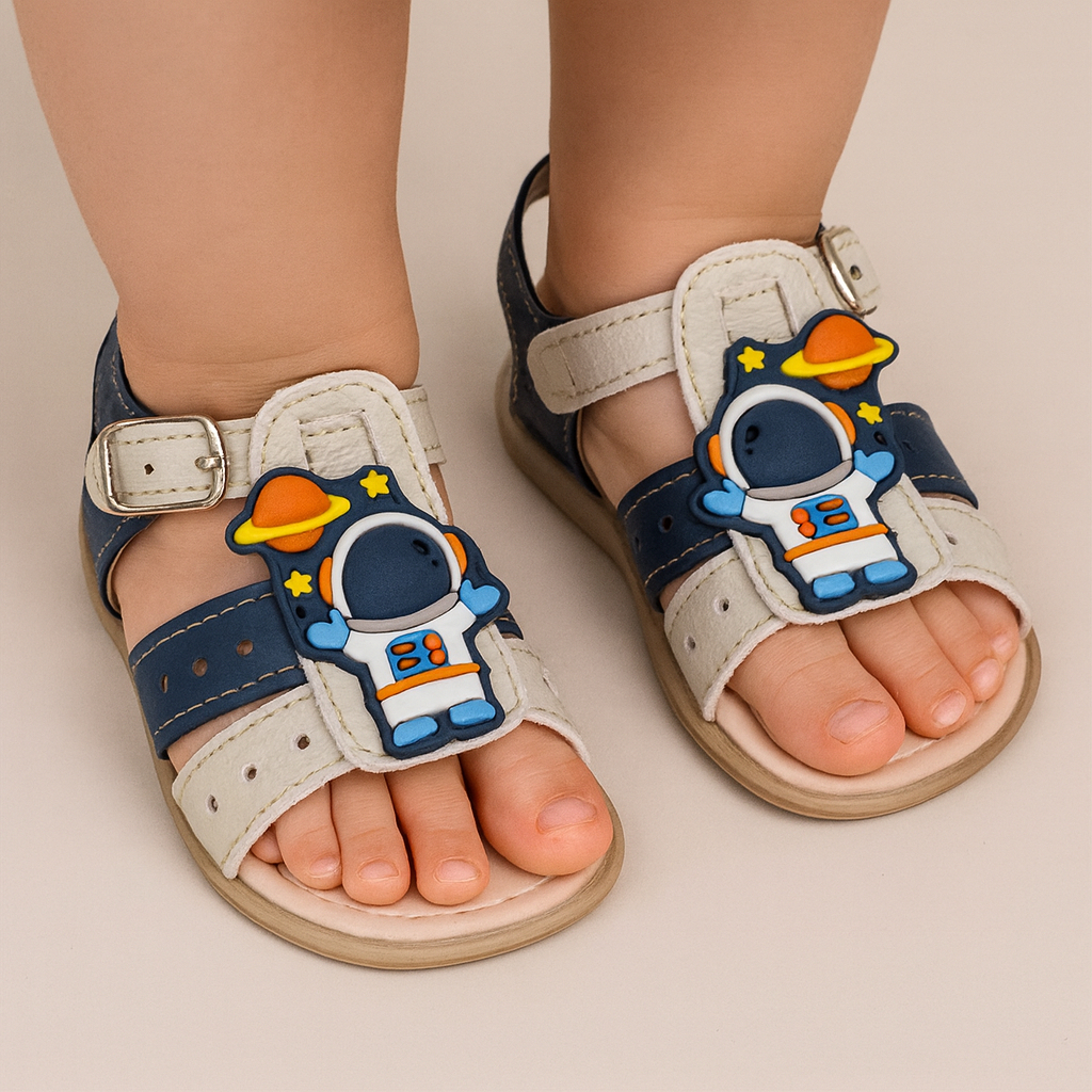 Sandália Infantil Kids Menino 2 Tiras Detalhes Personagens e Costura com Ajuste de Fivelas Leve Confortável