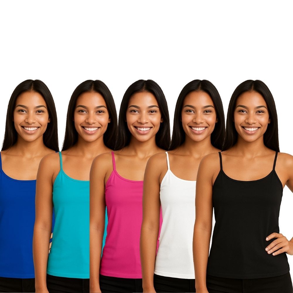 KIT 5 Camiseta Feminina Regata Alcinha 100% Poliéster Leve Confortável Verão