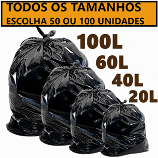 Saco De lixo Preto Resistente Pacotes com 100Unidades ou 50 unidades - 20L/40L/60L-100Litros em Oferta na Shopee