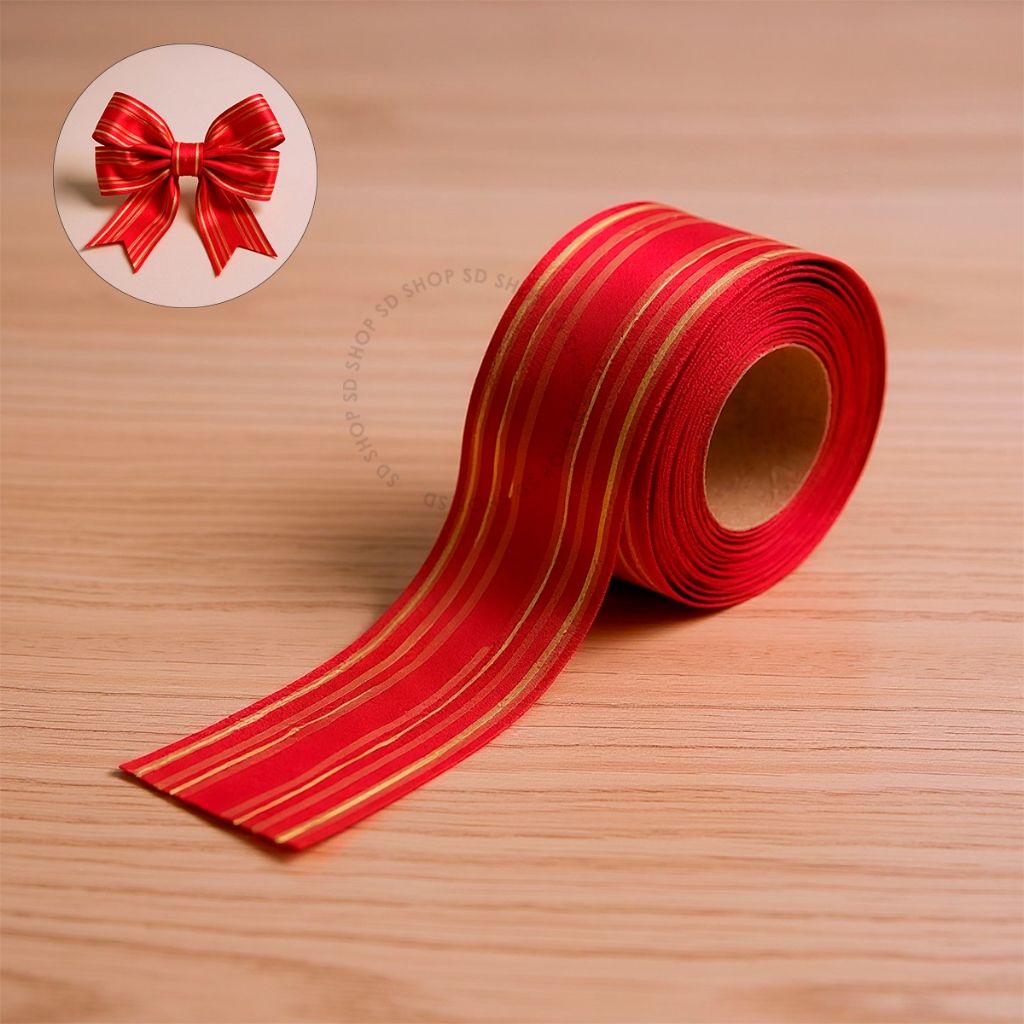 Fita Maxi Line Albano 32mmx 100metros Vermelho Ouro Laço Presente Decoração Natal Embalagem em Oferta na Shopee