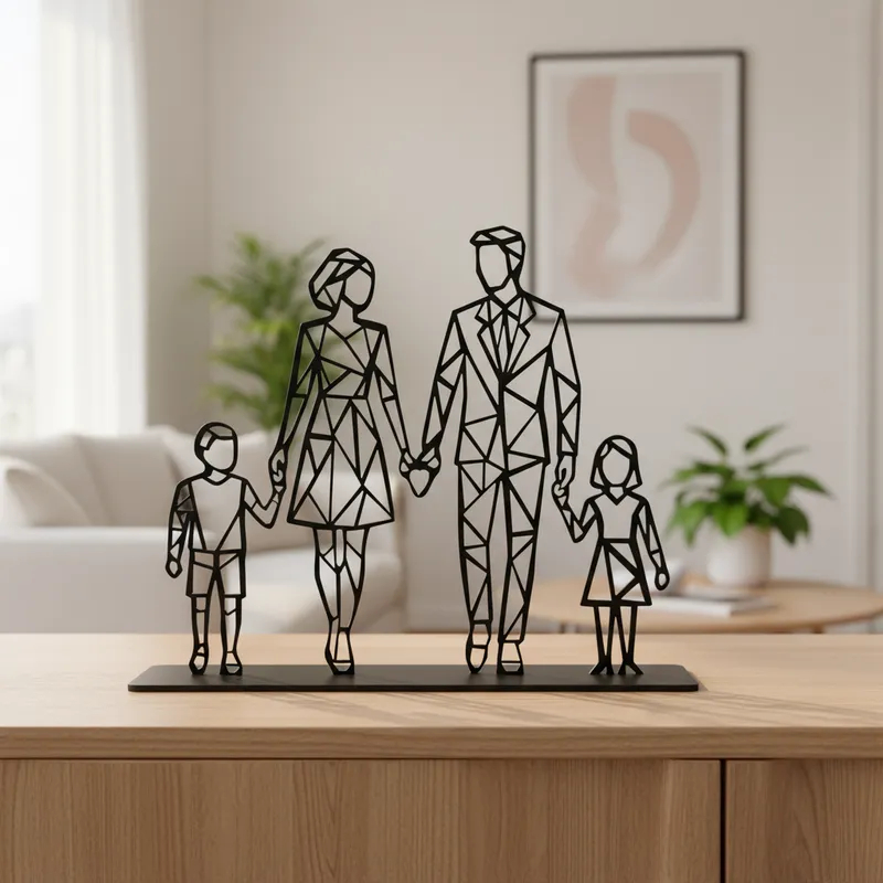 Família Geométrica em MDF Preto com Base Decoração Moderna Pai Mãe Filhos Estilo Minimalista em Oferta na Shopee