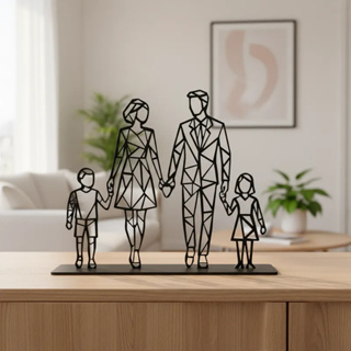 Família Geométrica em MDF Preto com Base Decoração Moderna Pai Mãe Filhos Estilo Minimalista em Oferta na Shopee