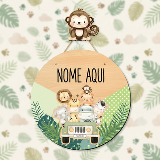 Enfeite Porta Maternidade Safari,Animais Aquarela Nome Personalizado- Decoração para quarto