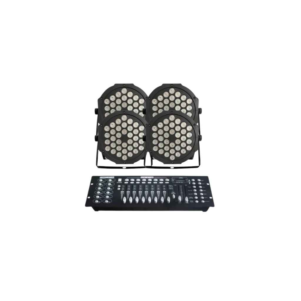 4 Canhão Refletor Led Rgbw 36 Leds Dmx Slim + Mesa Dmx 8/16