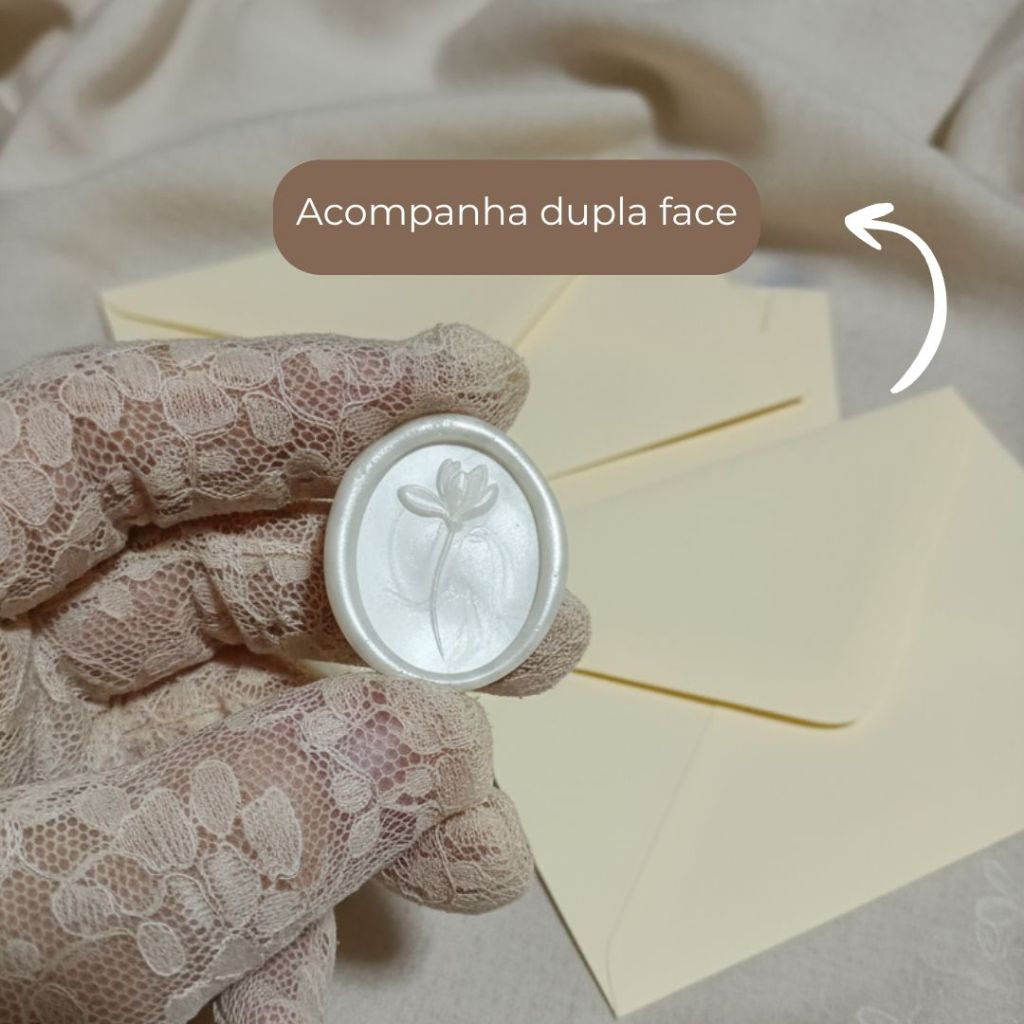 Lacre de Cera Oval para Convite Flor Minimalista - Pérola em Oferta na Shopee
