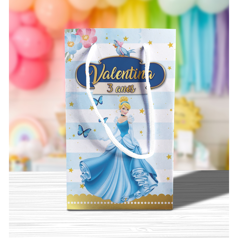 Sacolinha de Festa Cinderela Lembrancinha Personalizada Kit Festa Sacola Pé Princesa