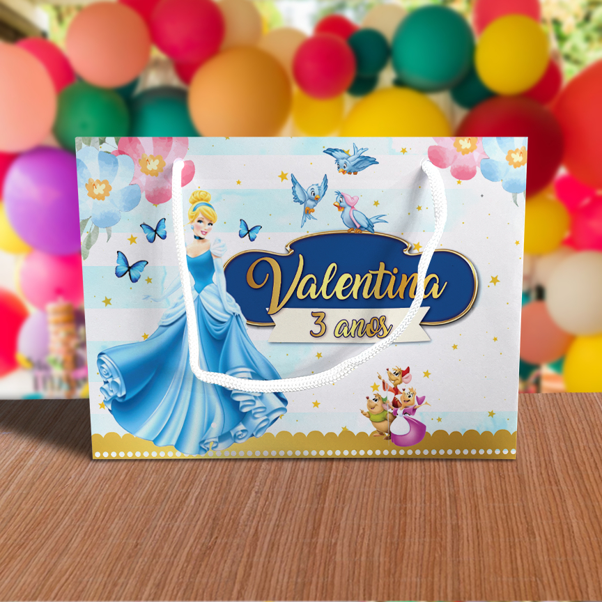 Sacolinha de Festa Cinderela Lembrancinha Personalizada Kit Festa Sacola Deitada Reta Princesa