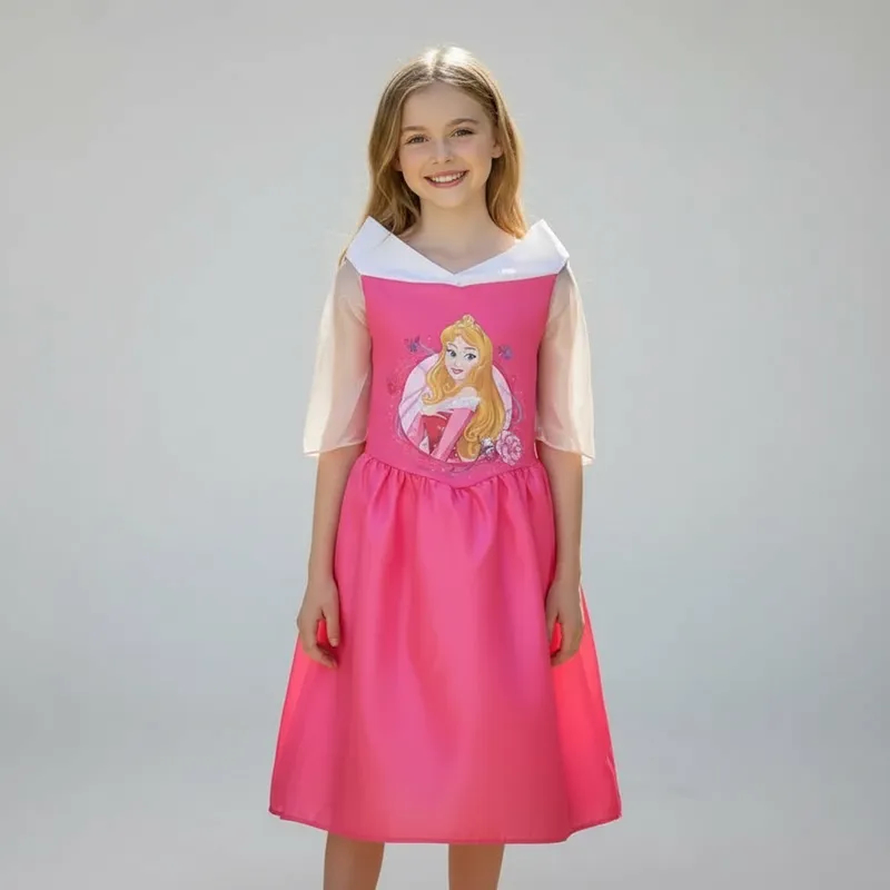 Vestido Aurora Fantasia Infantil Bela Adormecida com Estampa da Personagem