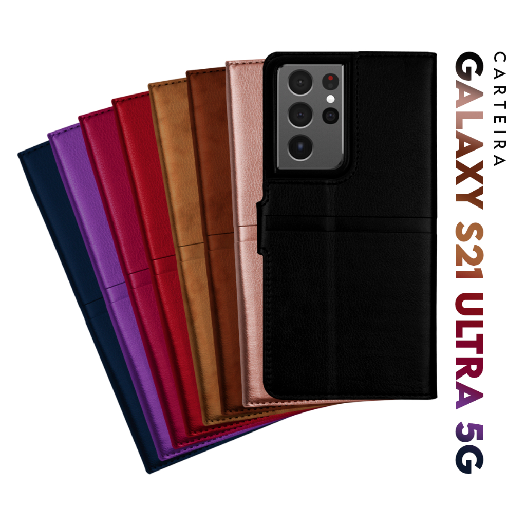 Capa Case Capinha Carteira Flip Cover Couro Sintético Para Samsung Galaxy S21 Ultra G998 tela 6.8 pol Cell in Power25
