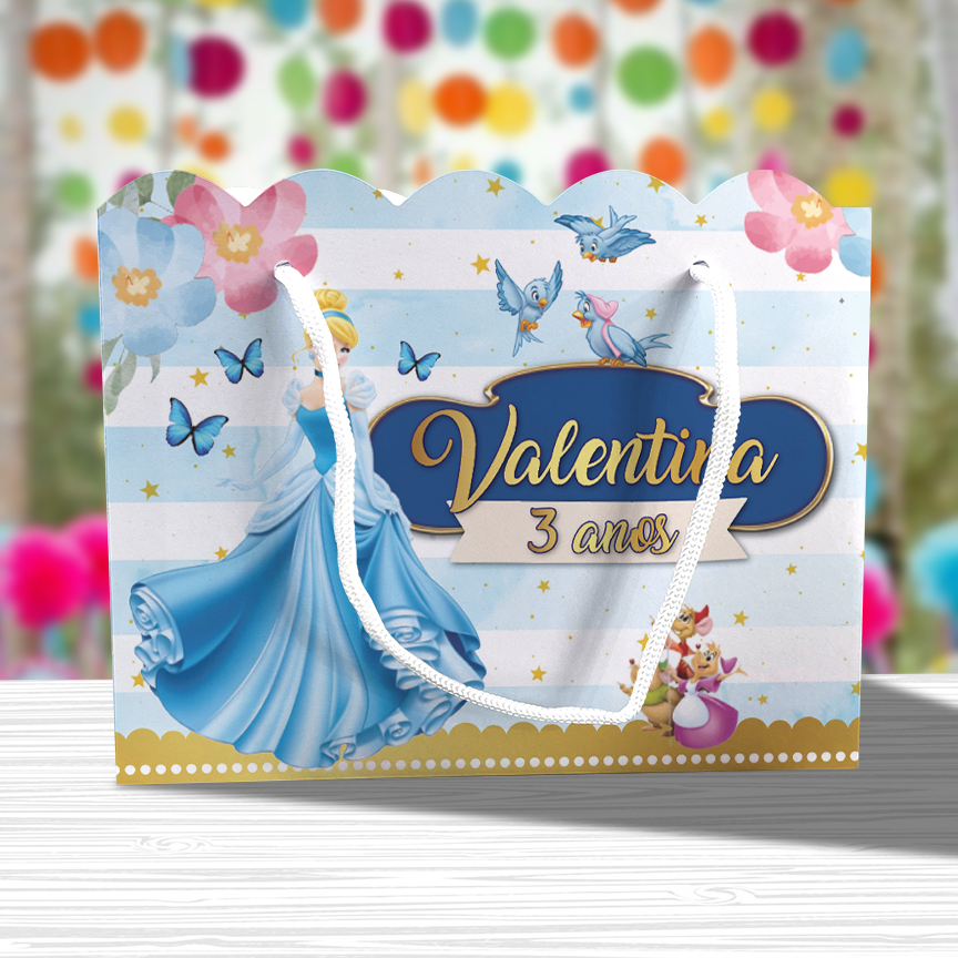 Sacolinha de Festa Cinderela Lembrancinha Personalizada Kit Festa Sacola Ondulada Princesa