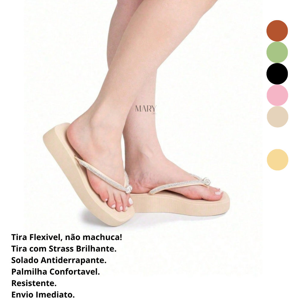 Chinelo Papete Feminino Adulto Brilho Feminino Correia Strass Alto Confortável Lançamento 33 Ao 40