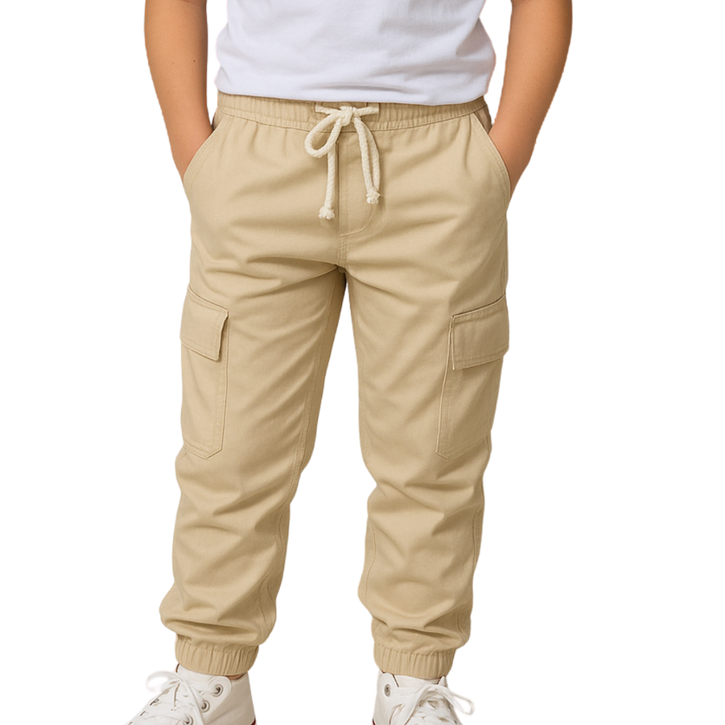 Calça Jogger Cargo Bolsos Com Punho Elastico Infantil Juvenil Jeans Sarja Ajustavel Estilosa Menino Menina Masculina