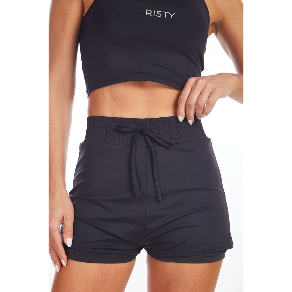 Shorts Duplo Feminino Fitness Academia Poliamida Cós Alto Zero Transpaência Alta Compressão Safira em Oferta na Shopee
