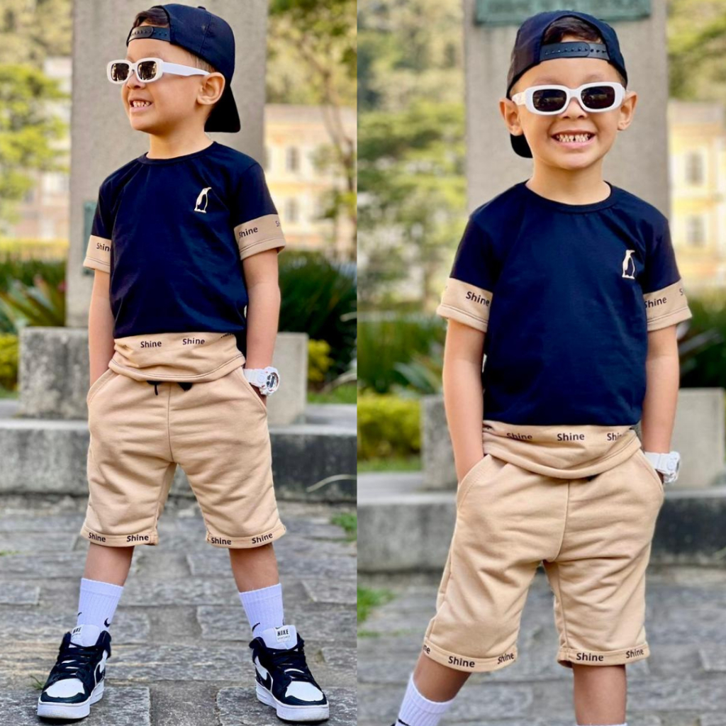 Conjunto Infantil Juvenil Menino Estiloso Blogueirinho Top Blusa + Bermuda