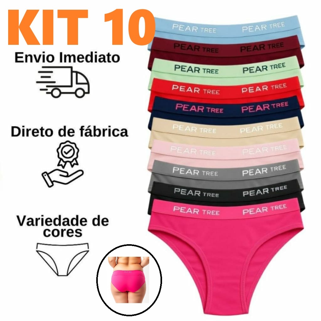 Kit 10 Calcinhas de Algodão Plus Size Cintura Alta GG1 GG2 GG3