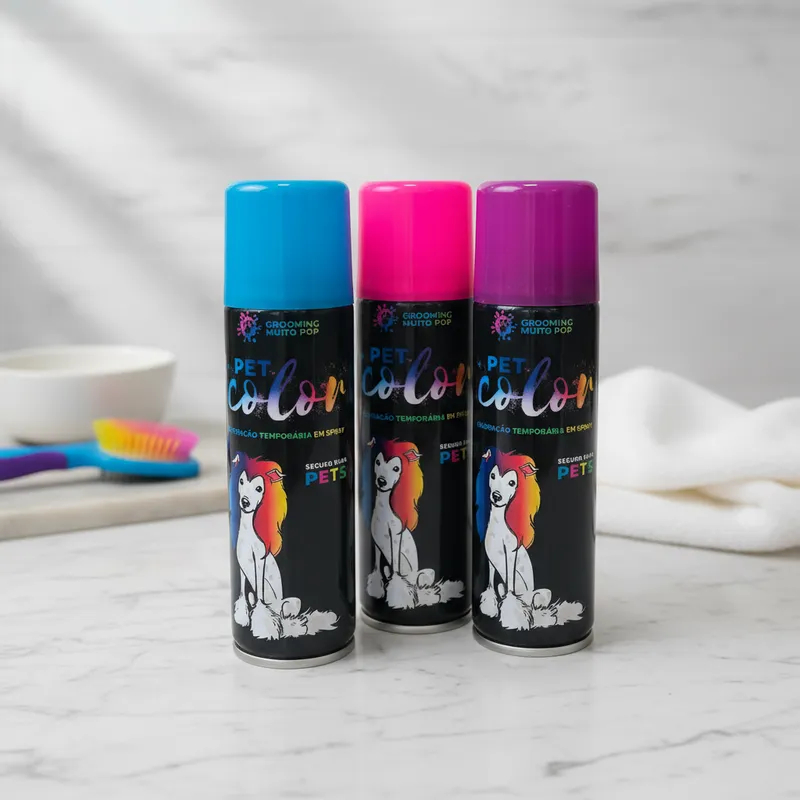 Combo 3 Tintas Spray Pet Carnaval Fantasia Pintar Cães Cachorro - Pet Color Rosa Roxo Azul
