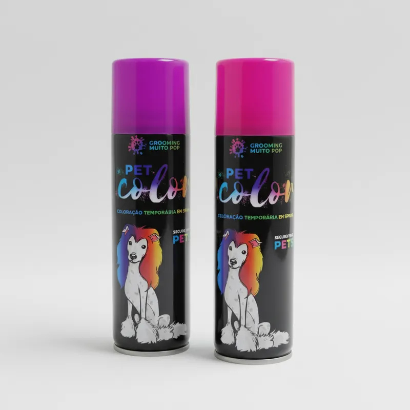 2 Tintas Spray Pet Color para Fêmeas - Grooming Muito Pop -  Rosa e Roxa - Carnaval Pet - Kit de tintas
