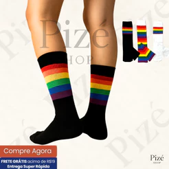 Meias Colorida Arco-Íris Cano Alto Listradas – Unissex, Modernas e de Qualidade |Opções de 1 a 3 Pares