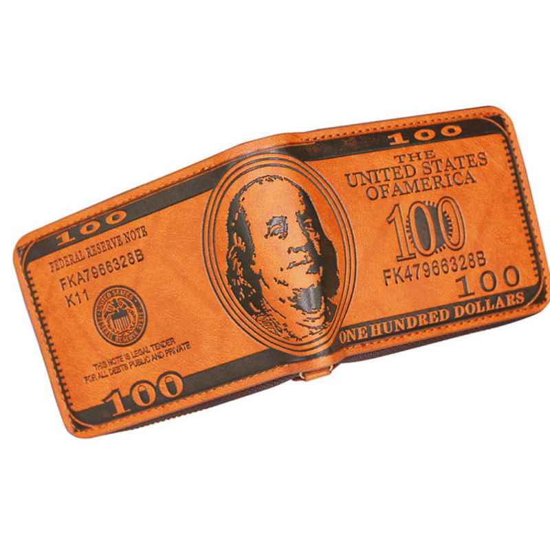 Carteira masculina nota de dólar inteira com zíper couro PU