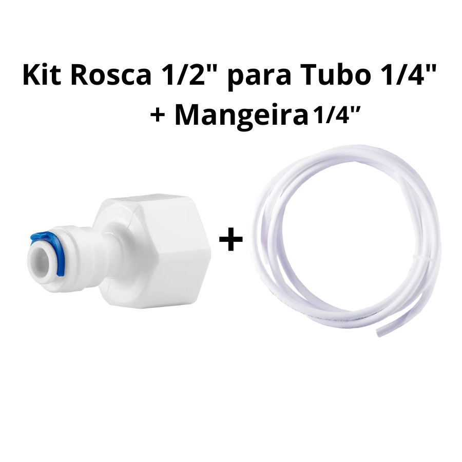 Kit Conexão Reta Fêmea Rosca Interna Rosca 1/2" para Tubo 1/4" Engate Rápido + Mangueira de ate 5 Metros