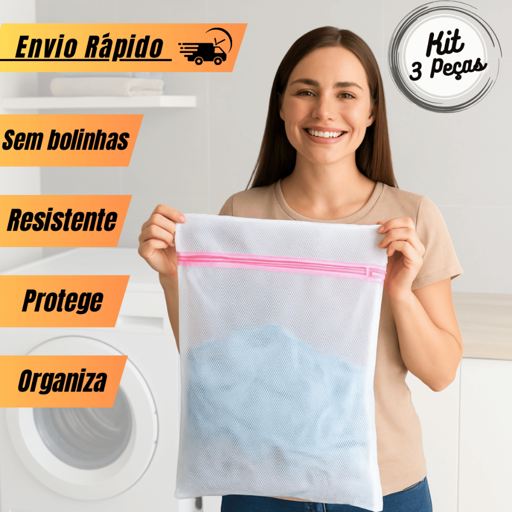 kit 3 Sacos Protetor para Roupas P M G Máquina de Lavar Roupa Evita Bolinhas Varios Tamanhos em Oferta na Shopee