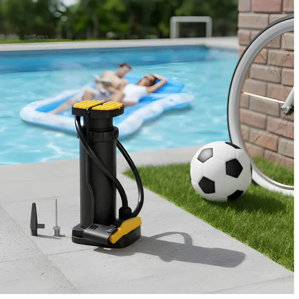 Bomba de Ar Manual com Pedal, Mangueira e Adaptador Universal para Encher Pneus, Bolas e Infláveis