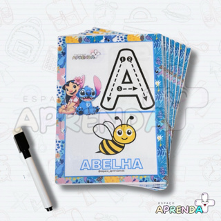 FICHAS DE COORDENAÇÃO MOTORA PLASTIFICADAS VOGAIS E NUMERAIS - LILO & STIITCH (COM CANETA) em Oferta na Shopee