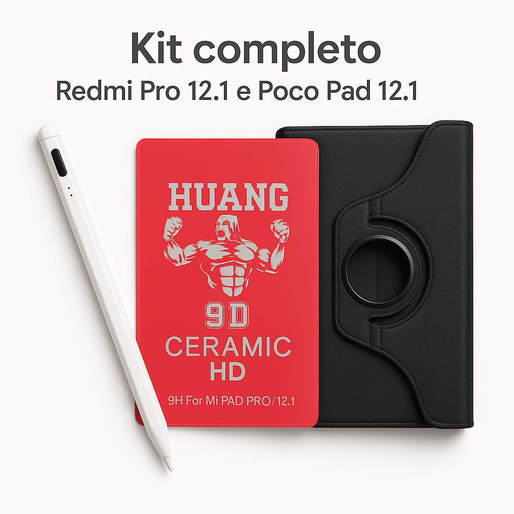 Kit Completo Para Redmi Pad Pro 12.1 e Poco Pad 12.1 Polegadas  Capa Giratória + Película 9D + Caneta - Proteção Premium em Oferta na Shopee