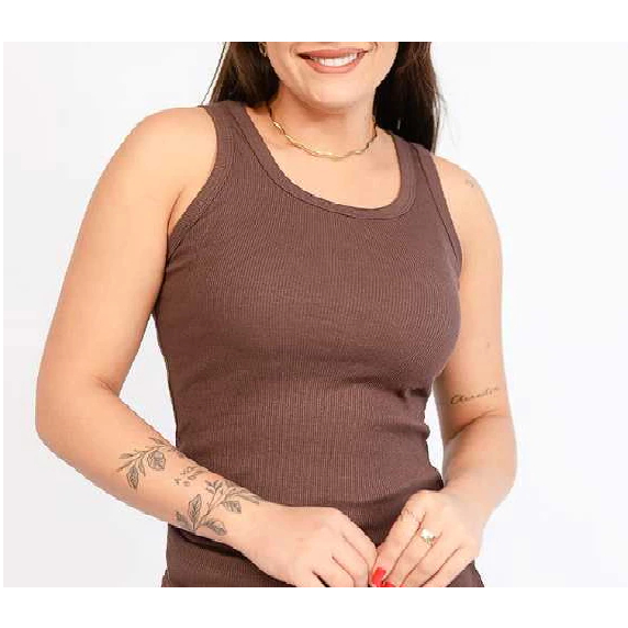 Blusa Regata Feminina Básica Ribana Canelada Algodão Elastano Verão Dia-a-Dia Casual